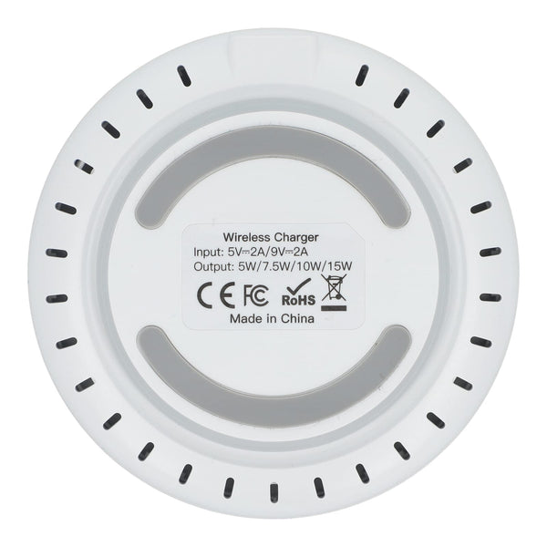 Caricatore rapido wireless da 15 W con indicatore LED Bianco - personalizzabile con logo