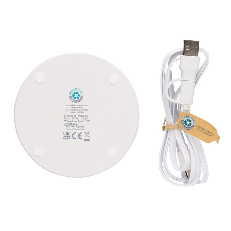 Caricatore RCS wireless 10W in plastica riciclata ICY bianco - personalizzabile con logo