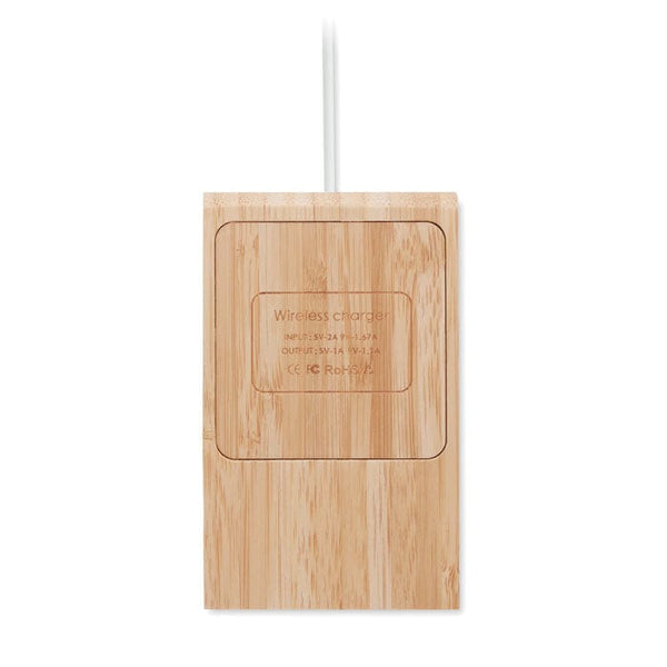 Caricatore senza fili di bamboo beige - personalizzabile con logo
