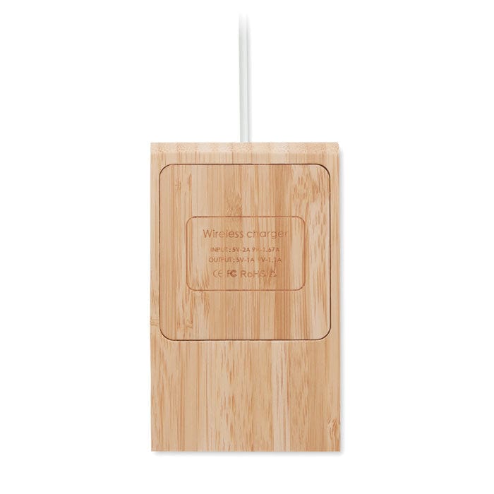 Caricatore senza fili di bamboo beige - personalizzabile con logo