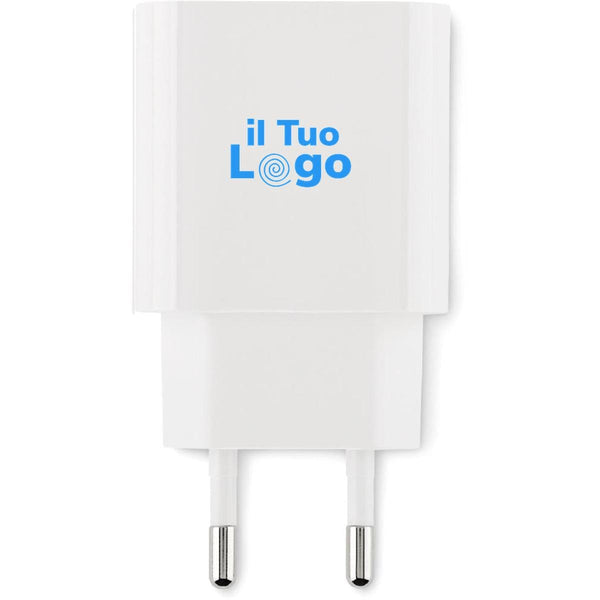Caricatore USB a 2 porte, 20W Bianco - personalizzabile con logo