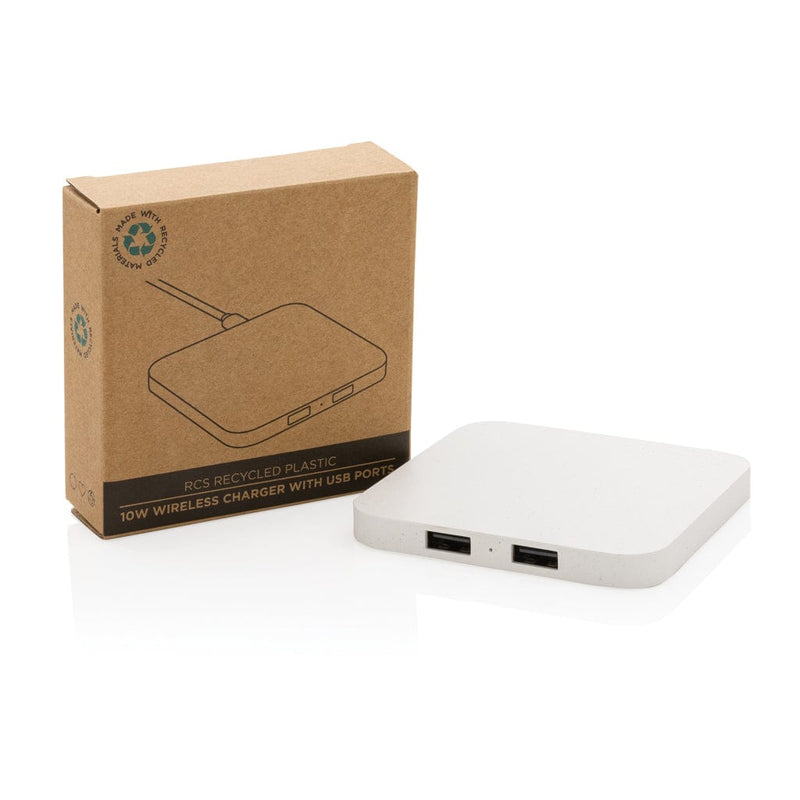 Caricatore wireless 10W con porte USB in plastica RCS - personalizzabile con logo