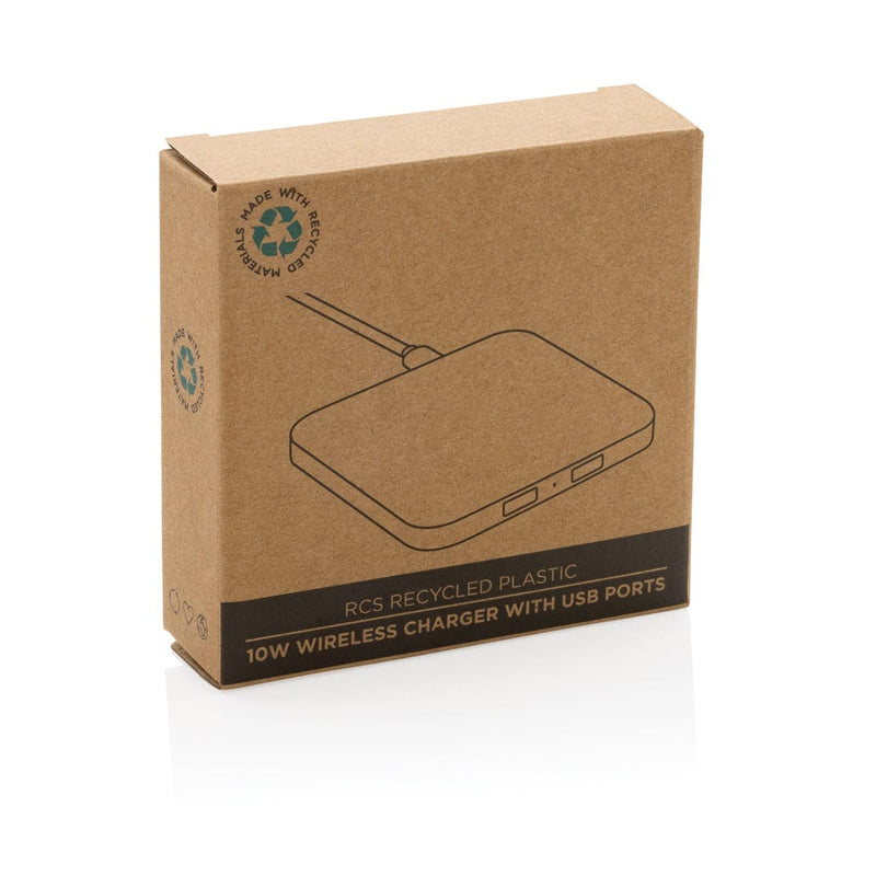 Caricatore wireless 10W con porte USB in plastica RCS - personalizzabile con logo