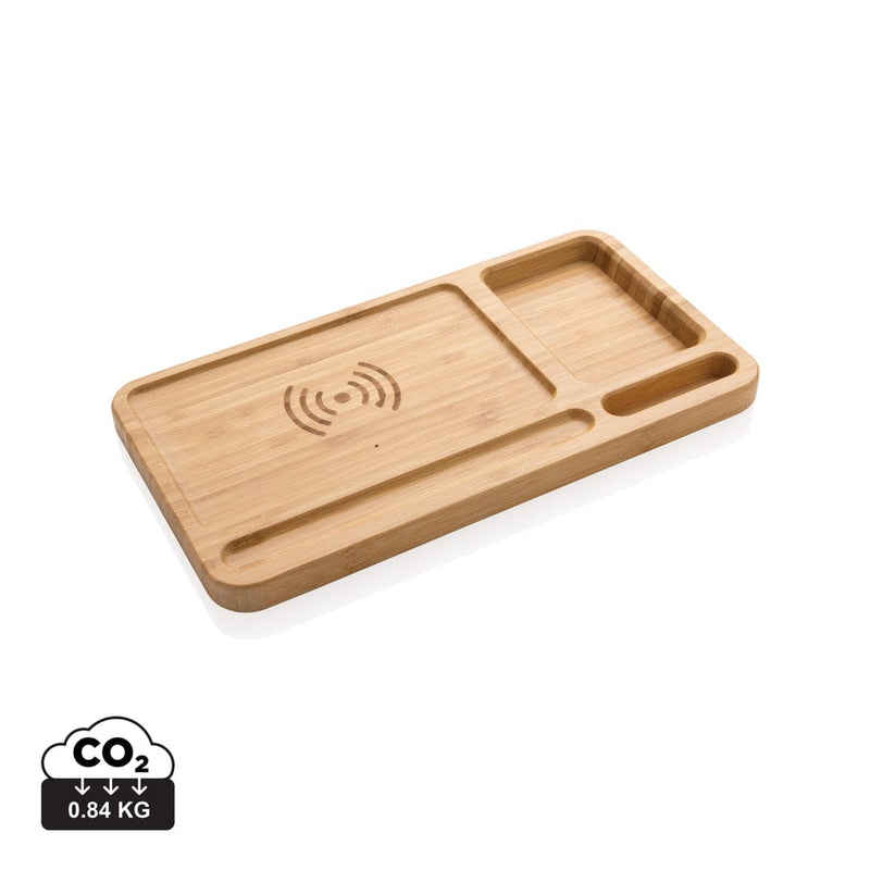 Caricatore wireless 10W in bambù marrone - personalizzabile con logo