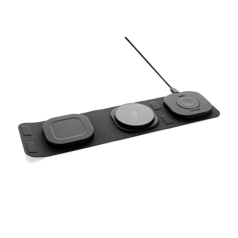 Caricatore wireless 15W 3 in 1 Swiss Peac in rplastica grigio - personalizzabile con logo