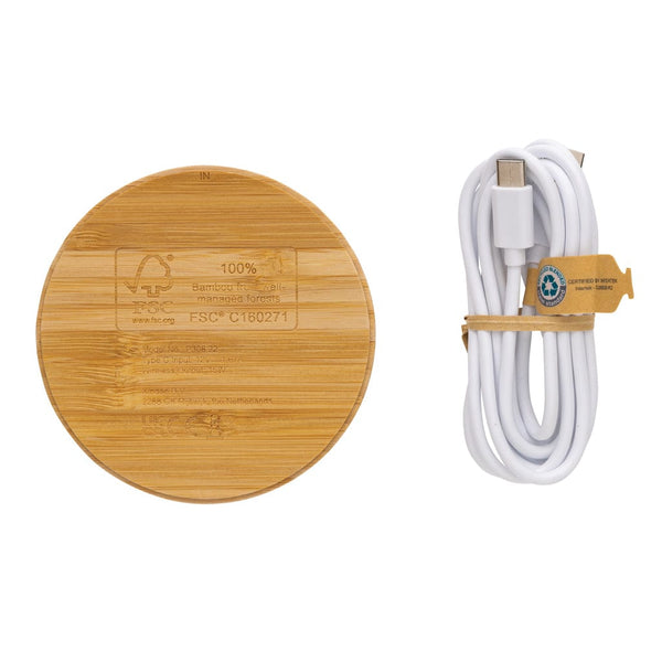 Caricatore wireless 15W in bambù marrone - personalizzabile con logo