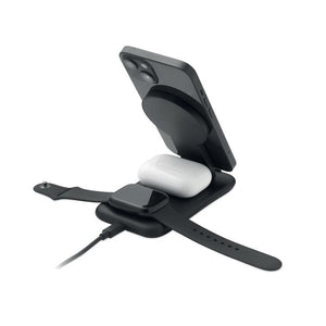 Caricatore wireless 3 in 1 da 15 W Nero - personalizzabile con logo