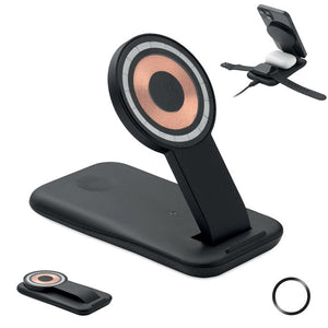 Caricatore wireless 3 in 1 da 15 W Nero - personalizzabile con logo