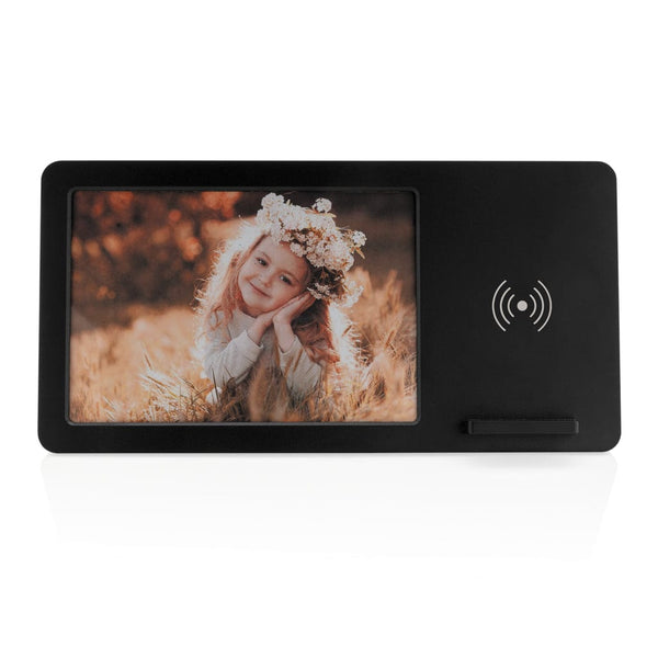 Caricatore wireless 5W e cornice digitale per foto nero - personalizzabile con logo