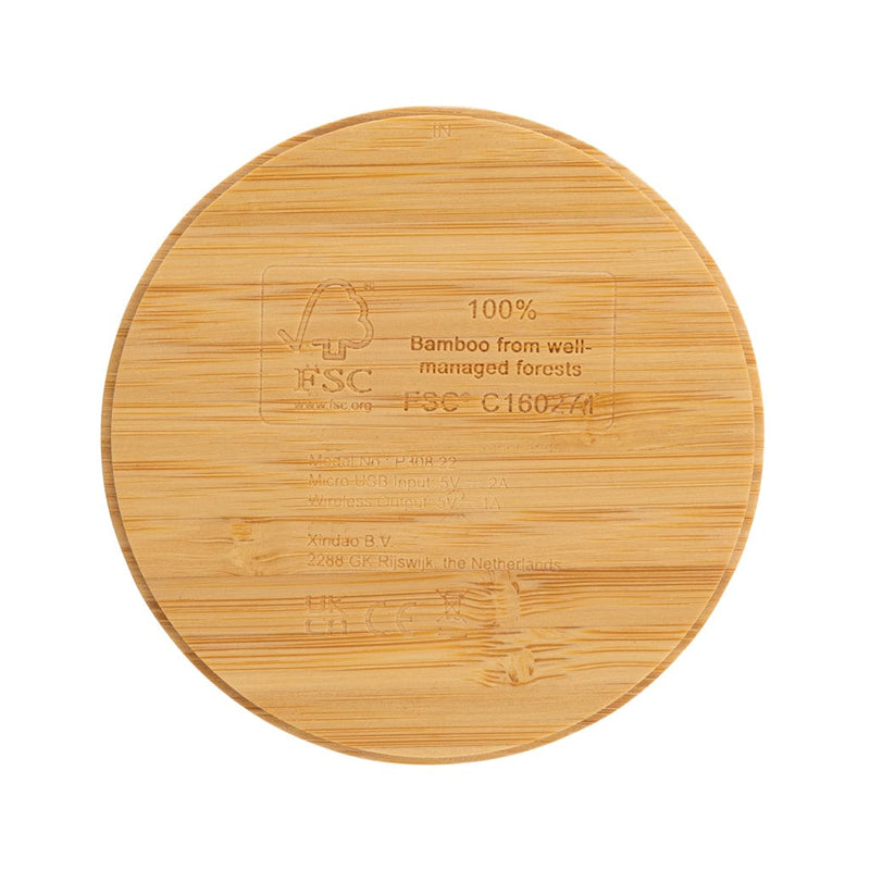 Caricatore wireless 5W in bambù certificato FSC® marrone - personalizzabile con logo