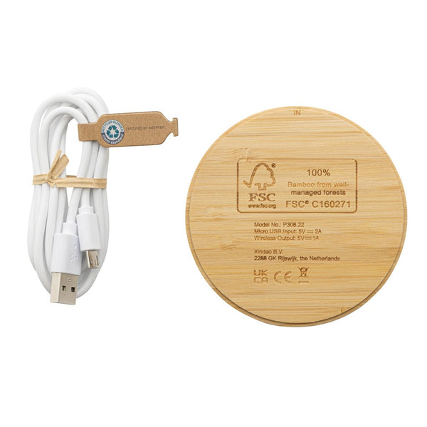 Caricatore wireless 5W in bambù certificato FSC® marrone - personalizzabile con logo