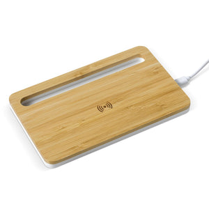 Caricatore wireless in bamboo 5W beige - personalizzabile con logo