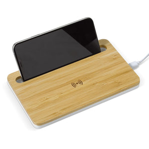 Caricatore wireless in bamboo 5W beige - personalizzabile con logo