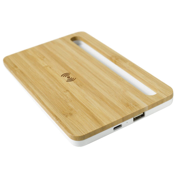 Caricatore wireless in bamboo 5W beige - personalizzabile con logo