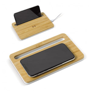 Caricatore wireless in bamboo 5W beige - personalizzabile con logo