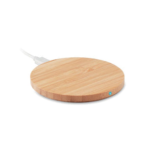 Caricatore wireless in bamboo con luce di ricarica beige - personalizzabile con logo