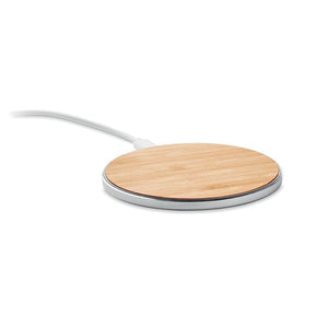 Caricatore wireless in bamboo e alluminio beige - personalizzabile con logo