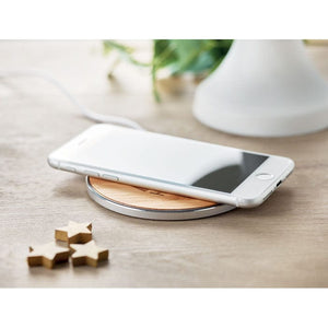 Caricatore wireless in bamboo e alluminio beige - personalizzabile con logo