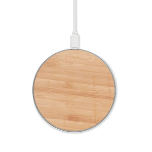 Caricatore wireless in bamboo e alluminio beige - personalizzabile con logo