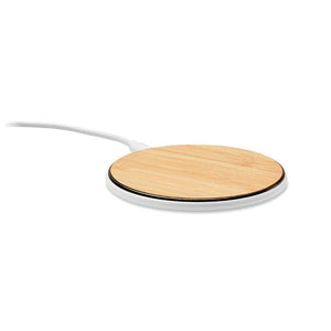 Caricatore wireless in bamboo beige - personalizzabile con logo