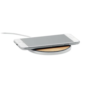 Caricatore wireless in bamboo beige - personalizzabile con logo