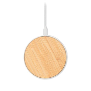 Caricatore wireless in bamboo beige - personalizzabile con logo