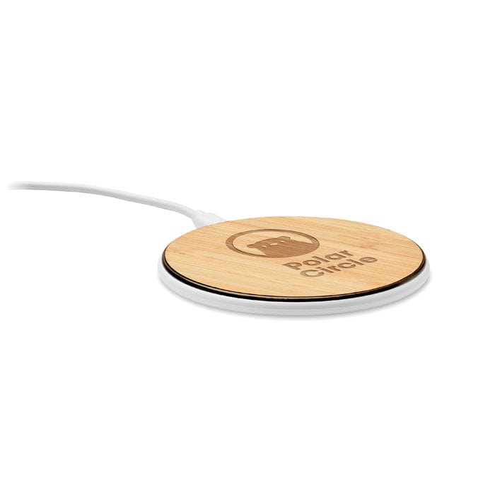 Caricatore wireless in bamboo beige - personalizzabile con logo