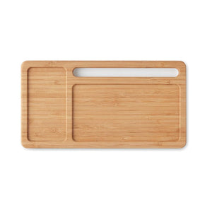 Caricatore wireless in bamboo con supporto per smartphone e scomparti bianco - personalizzabile con logo