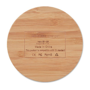 Caricatore wireless in bamboo con luce di ricarica beige - personalizzabile con logo