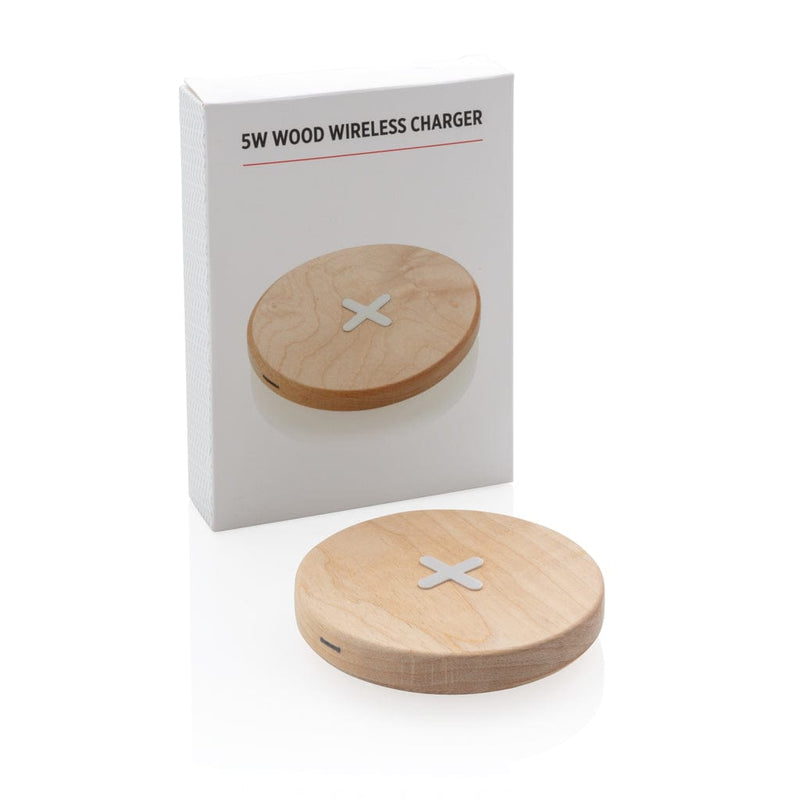 Caricatore wireless in legno da 5W marrone - personalizzabile con logo
