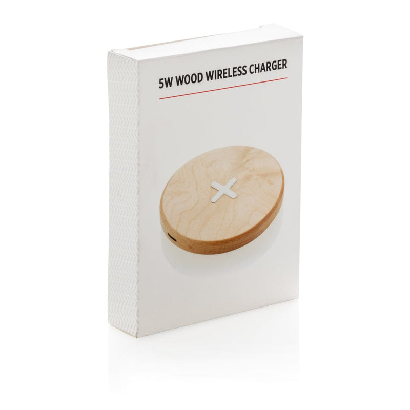Caricatore wireless in legno da 5W marrone - personalizzabile con logo