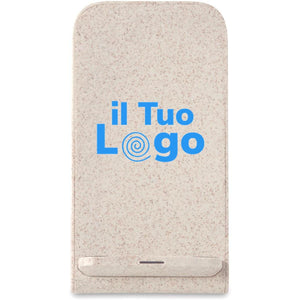 Caricatore wireless in paglia beige - personalizzabile con logo