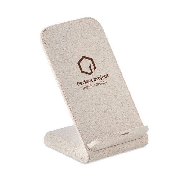 Caricatore wireless in paglia beige - personalizzabile con logo