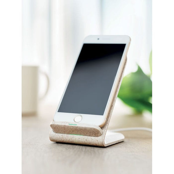 Caricatore wireless in paglia beige - personalizzabile con logo