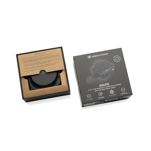 Caricatore wireless magnetico 2in1 15W Urban Vitamin Goleta nero - personalizzabile con logo
