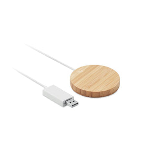 Caricatore wireless magnetico tondo in bamboo beige - personalizzabile con logo