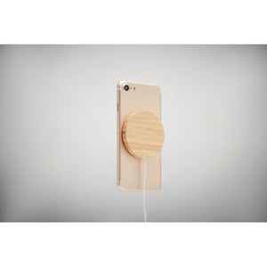 Caricatore wireless magnetico tondo in bamboo beige - personalizzabile con logo