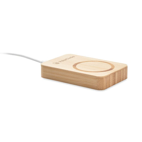 Caricatore wireless magnetico in bamboo e power Bank beige - personalizzabile con logo