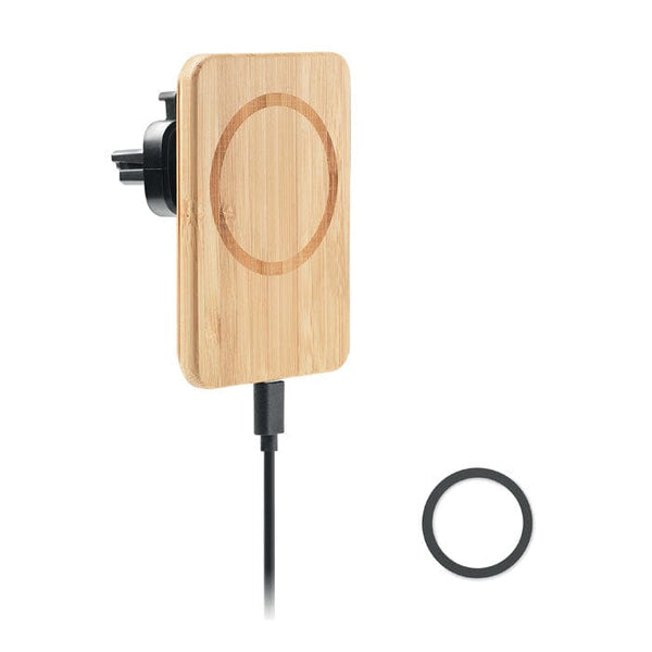 Caricatore wireless magnetico in bamboo beige - personalizzabile con logo