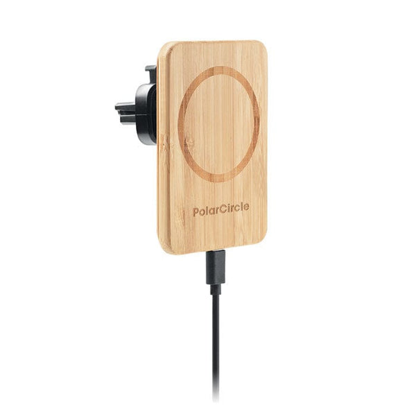 Caricatore wireless magnetico in bamboo beige - personalizzabile con logo