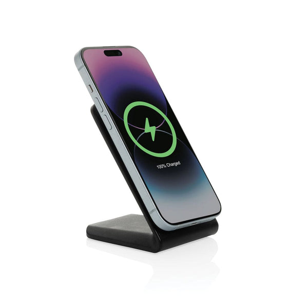 Caricatore wireless magnetico VoltPerch 15W in rPlastica RCS nero - personalizzabile con logo