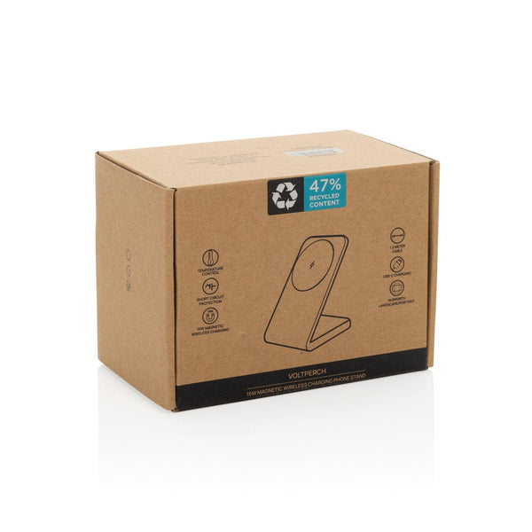 Caricatore wireless magnetico VoltPerch 15W in rPlastica RCS nero - personalizzabile con logo