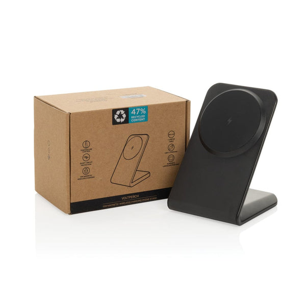Caricatore wireless magnetico VoltPerch 15W in rPlastica RCS nero - personalizzabile con logo