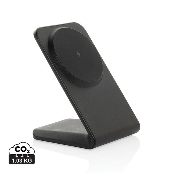 Caricatore wireless magnetico VoltPerch 15W in rPlastica RCS nero - personalizzabile con logo