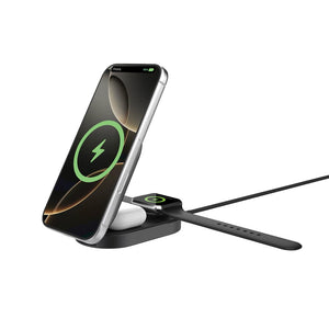 Caricatore wireless pieghevole ultra veloce Quantum 3in1 grigio - personalizzabile con logo
