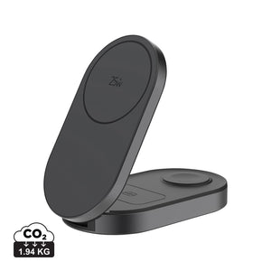 Caricatore wireless pieghevole ultra veloce Quantum 3in1 grigio - personalizzabile con logo