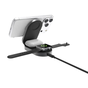 Caricatore wireless pieghevole ultra veloce Quantum 3in1 grigio - personalizzabile con logo