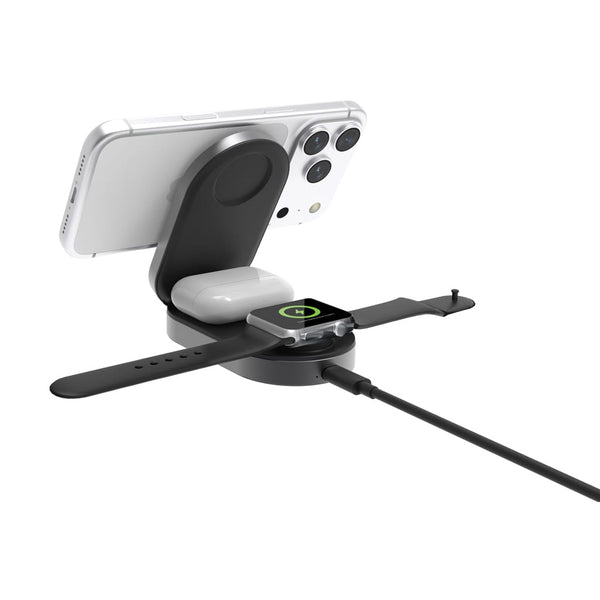 Caricatore wireless pieghevole ultra veloce Quantum 3in1 grigio - personalizzabile con logo