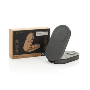 Caricatore wireless pieghevole ultra veloce Quantum 3in1 grigio - personalizzabile con logo