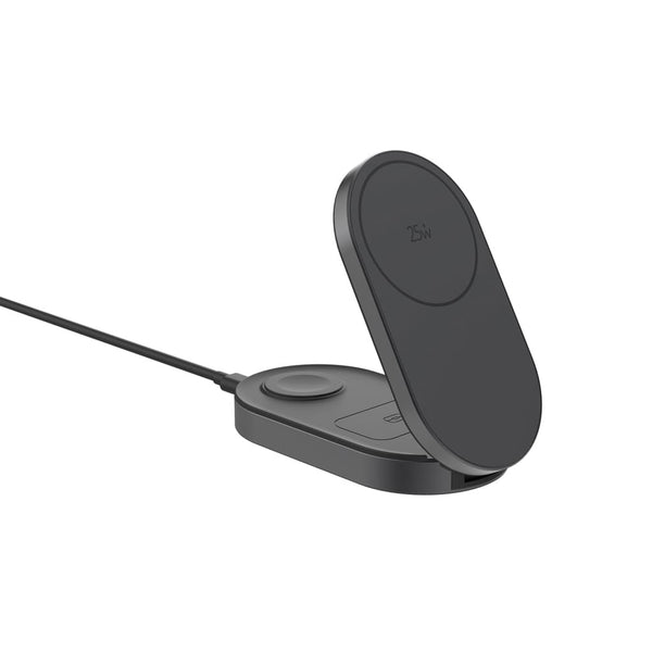 Caricatore wireless pieghevole ultra veloce Quantum 3in1 grigio - personalizzabile con logo